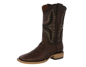 Mens Brown Cowboy Boots Hand Tooled Leather Western Dress Rodeo Ranch - Picture 1 of 5