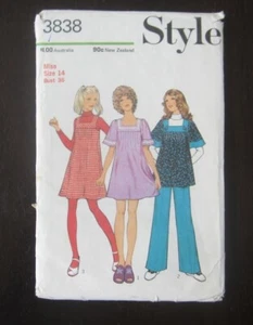 Vintage sewing pattern, Style 3838, Women's Dress, pinafore and pants, Size 14 - Picture 1 of 8