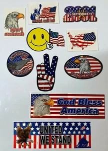 Orgullo Patriótico de Estados Unidos (7 pegatinas y 3 tatuajes) Juego de 10 banderas americanas 11 de septiembre de colección - Imagen 1 de 12