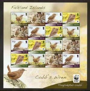 Islas Malvinas 2009 MNH SS, WWF Cobb's Wren, aves - Imagen 1 de 1