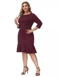 Dresses to Wear to Wedding Guest Formal Fall Summer Long Sleeve Burgundy 18w - Picture 1 of 6