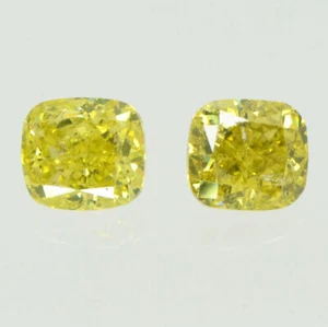 Cushion Cut Diamond Matching Pair Fancy Yellow Color Loose Enhanced SI1 1.04 TCW - Picture 1 of 5