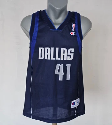 Camiseta Retro Dallas Mavericks 41 Nowitzki Champion Camisa Azul Talla XS NBA De Colección Foto 1 de 4