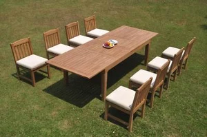 9-teiliges Outdoor Teak Esszimmer Set: 122" rechteckiger ausziehbarer Tisch, 8 armlose Stühle Devon - Bild 1 von 9