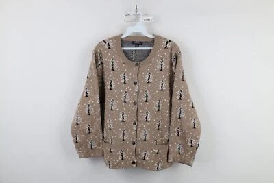 Vintage Lands End Womens Size XL Snow Tree All Over Print Knit Cardigan Sweater - Image 1 of 4
