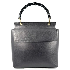 Vintage GUCCI Bamboo Leather Shoulder bag Handbag Gold Hardware Black Flap - Picture 1 of 14