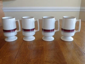 BUFFALO CHINA PEDESTAL MUGS RESTAURANT WARE BURGUNDY STRIPES LOT OF 4 - Picture 1 of 4