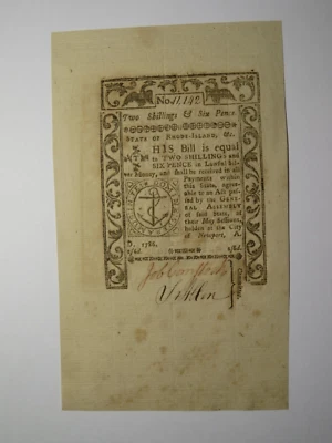 1786 Two Shillings Six Pence Rhode Island Colonial Currency Bank Note Bill NEW++ - Image 1 of 2
