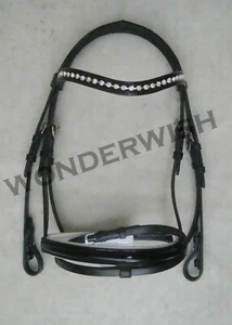 Patent Leather White Pad Noseband Crystal Browband English Horse Bridle 4 Sizes - Picture 1 of 4
