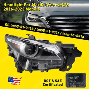 Passenger Side LED Headlight Headlamp Assembly w/AFS For Mazda CX-9 2016-2023 - Picture 1 of 14