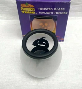 Halloween Tea Light Holders, Frosted Glass, Pumpkin, by Pumkin Time - Picture 1 of 5