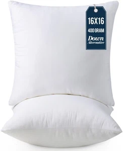 Throw Pillows Insert (Pack of 2, White) - 16 x 16 Inches Bed and Couch Pillow... - Picture 1 of 9