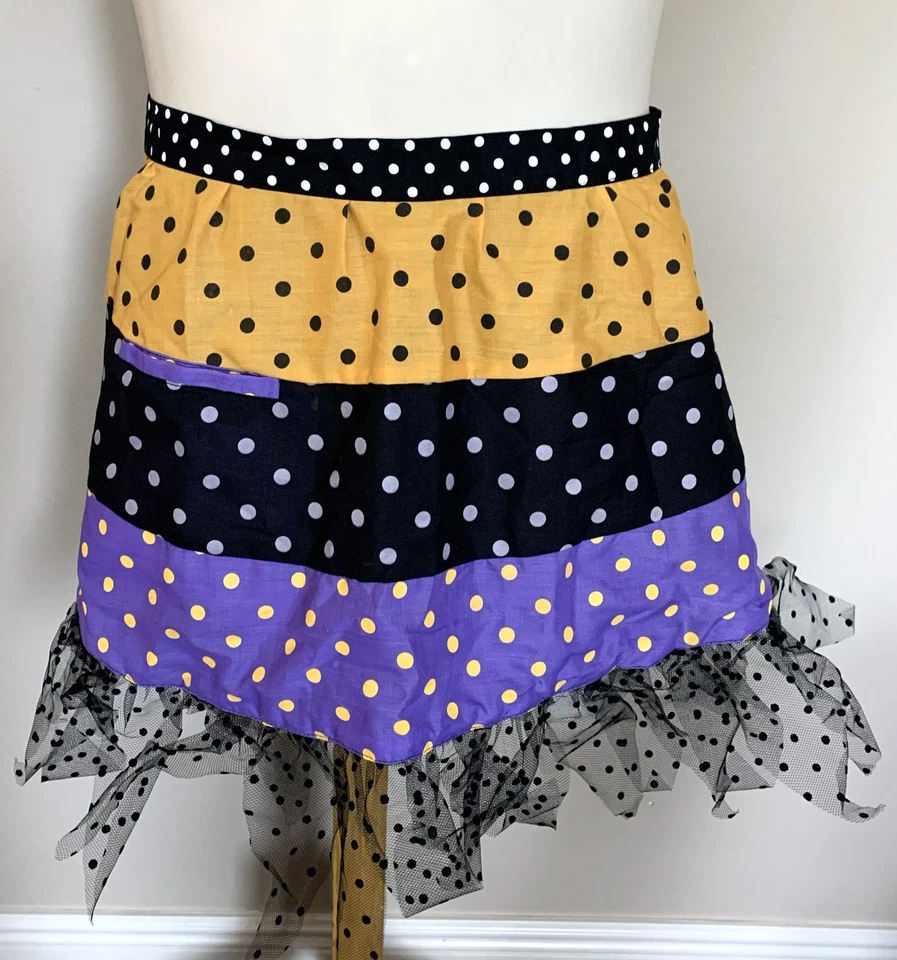 Adult Ganz HALLOWEEN Polka Dot WAIST APRON OS Ties On POCKET - Image 1 of 1