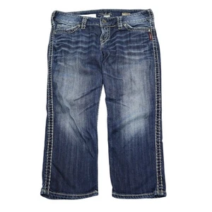 Pantalones de mezclilla plateados para mujer W30 azul tiro bajo corte recto Mckenzie pantalones capri - Imagen 1 de 19