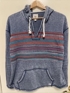 BILLABONG Hoodie V NECK Sweatshirt DISTRESSED Southwest Shirt sz L Blue Beach - Picture 1 of 9