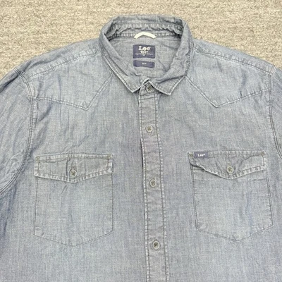 Lee 101+ Chambray Western Shirt Men XL Slim Denim Workwear Retro Cowboy Ranch - Image 1 of 4