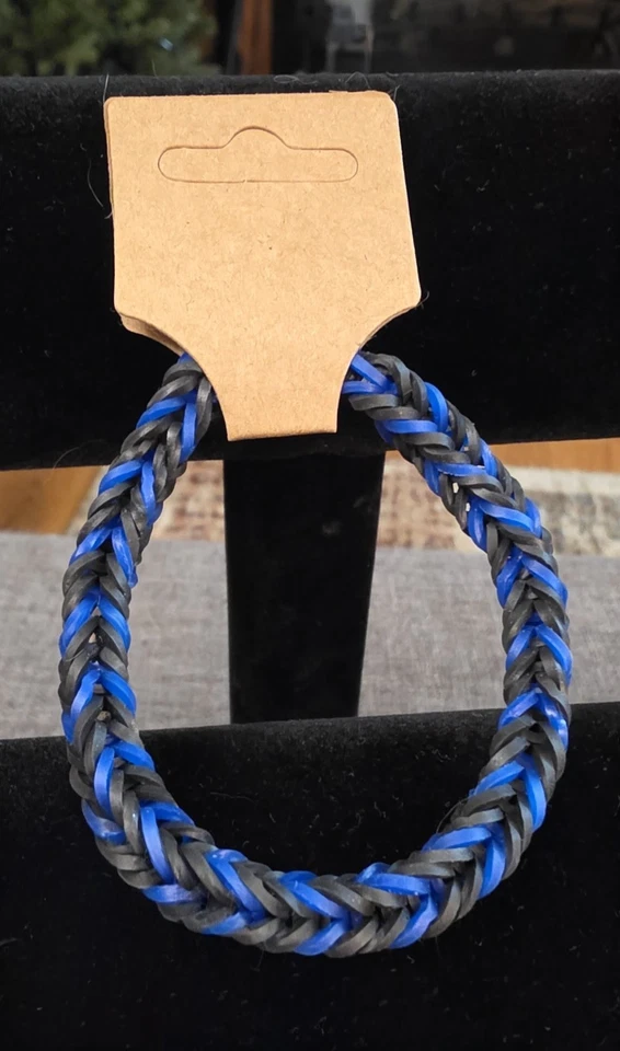 Rainbow Loom Bracelets. Handmade Rainbow Loom BraceletsThin Blue Line 7in - Image 1 of 1
