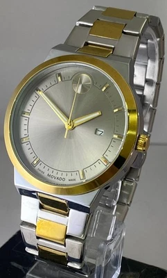 Reloj Pulsera Cuarzo Reacondicionado Informal Dos Tonos Movado Negrita Verso Fecha 3 En Punto Foto 1 de 4