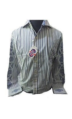 English Laundry Shirt Blue Embroidered Striped Medium 21x28in 52x72cm New #77 - image 1 of 4