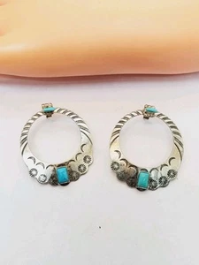 Vintage 2 Piece Native American Sterling Silver Turquoise Dangle Earrings (59) - Picture 1 of 10