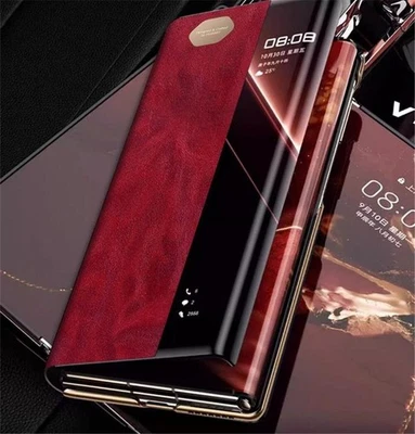 Cover Flip Case Window View For Huawei Mate XT Genuine Cowhide Leather Oil Wax - Image 1 of 4