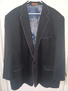 TALLIA 100% Linen Suit Men's Big & Tall 58L 46x32 Black Gray Trim Double Vented - Picture 1 of 16