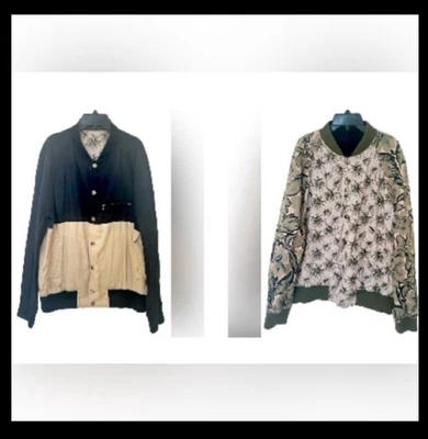 Dries Van Noten REVERSIBLE Bomber Jacket Linen US LG EU 54 Black Tan Palm Trees - Image 1 of 4