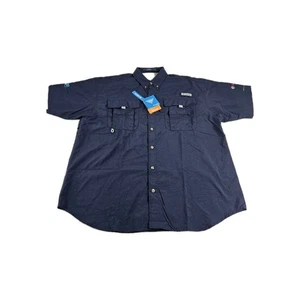 Columbia Omni Shield Relaxed Fit Shirt Men L Blue Short Sleeve Bosch Logo NWT - Picture 1 of 14