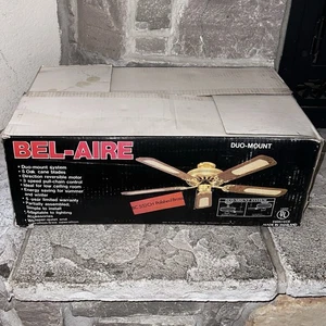 New Bel-Aire 52” Cane/Oak Reversible 5-Blade Vintage MCM Duo-Mount Ceiling Fan - Picture 1 of 5