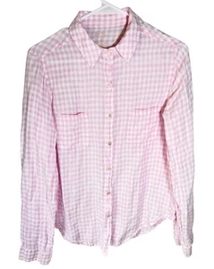 Lilly Pulitzer Prin Linen Blouse Top Pink Gingham Button Up Shirt Womens Small S - Picture 1 of 8