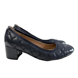 Vionic Ruby Quilted Napa/ Patent Leather Navy Blue Block Heel Pump Size 7.5 - Picture 1 of 17