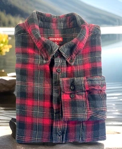 Camicia Merona uomo XL rossa e nera a quadri in flanella manica lunga - Foto 1 di 9