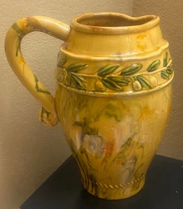 Abigails Italy Le Moulin Marble Crackled Glazed Pitcher 8.5"Wx10"H SIGNED - Picture 1 of 11