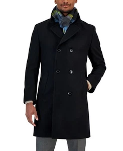 Nautica Mens Classic fit Double Breasted Overcoat Coat 36 S Black Solid - Picture 1 of 5