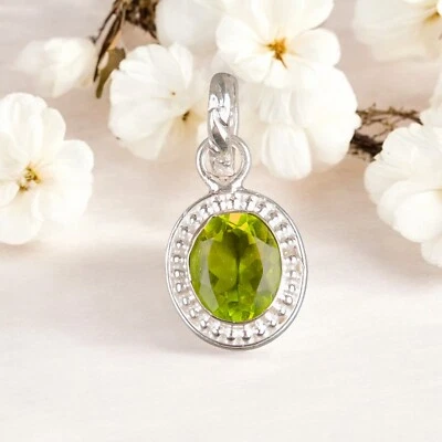 Стильная подвеска из стерлингового серебра 925 пробы с перидотом 1,20 дюйма для подруги - Изображение 1 из 4
