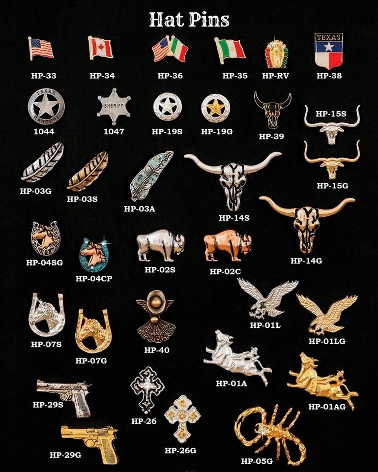 WESTERN HAT PINS COWBOY COLLECTABLE WILD WEST EAGLE LONGHORN FEATHER BULL RIDER - Image 1 of 1