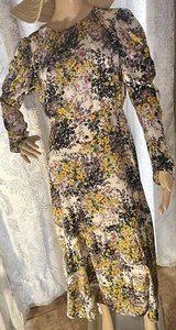 TopShop Blumen Wildblumen Langarm Kleid hinten offen Schlitz Stufen Größe 6 - Bild 1 von 16