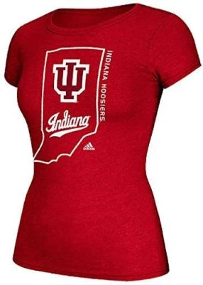 Ladies Indiana Hoosiers Adidas Crimson Clipped State Short Sleeve Shirt - Image 1 of 4