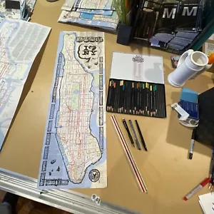 NYC Manhattan Graffiti Bus/Subway Map-Hand Silk Screened. Local Artist, Signed - Picture 1 of 20