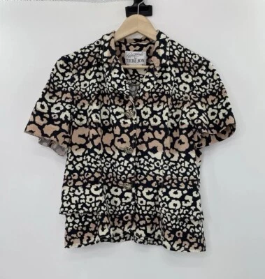 Blazer Vintage Rickie Freeman Teri Jon 100% Lino Guepardo Manga Corta Talla 8 DEFECTUOSO Foto 1 de 4