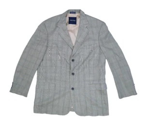 Nautica Beige Glen Check Plaid Silk Blend 3 Button Sport Coat Blazer Mens 44L - Picture 1 of 10