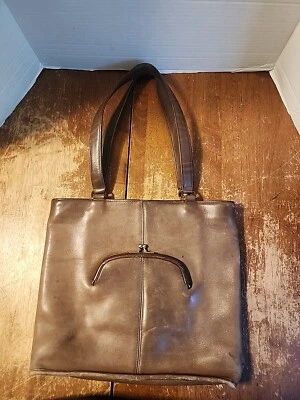 Винтажная узкая тонкая сумка-тоут 60-х Coach Bonnie Cashin Kisslock монета британский желтовато-коричневый цвет кожа  - Изображение 1 из 4