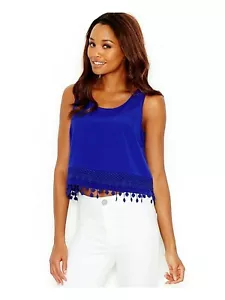 KENSIE Women's Large Blue Lace Sleeveless Scoop Neck Crop Top - Picture 1 of 9