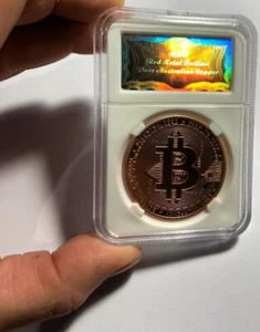 1 OZ 999 Fine Australian Pure Copper "Red Metal Bullion" Coin, Bitcoin Slabbed - Picture 1 of 6