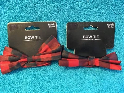 Set of 2 Adult Size Red and Black Plaid Bow Ties  - Image 1 of 2