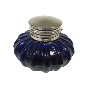 Vintage Antique Style Cobalt Blue Glass Inkwell Bottle ink - Picture 1 of 6