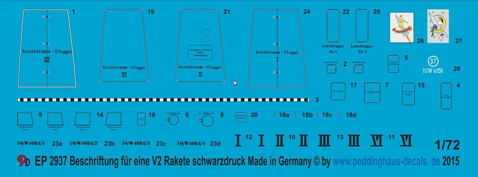 Peddinghaus 2937 1/72 Didascalia per Uno V2 Razzo IN Nero - Immagine 1 di 1
