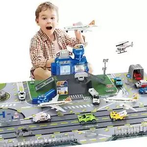 Kids Airport Play Set airplane Toy Airline Cargo Vehicle Great Twin Pack Gift - Picture 1 of 5