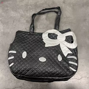 Sanrio Hello Kitty Tote Bag Women's Black Silver Quilted Style Pleather Zipper - Picture 1 of 10
