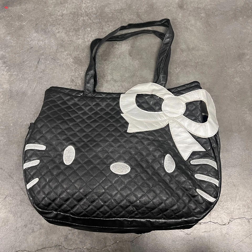 Sanrio Hello Kitty Tote Bag Women's Black Silver Quilted Style Pleather Zipper - Image 1 of 4